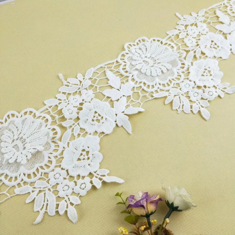 

2020 Hot Sale Polyester Cotton Trim Lace Appliques Quality Wide Lace Trim For Cloth