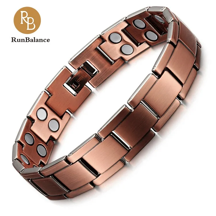 

RunBalance 1 Day Delivery Double line element pain relief engraved magnetic copper bracelets for arthritis, Rose gold