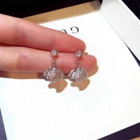 

New Korean Silver Needle Dangle Earrings For Women Earrings Rhinestone Imitation Pearl Shell Earrings Women