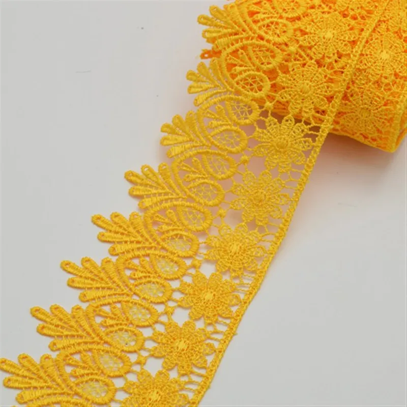 

Hot sale lace trim black appliqued guipure many colors in stock 8cm wide, White, can be customized