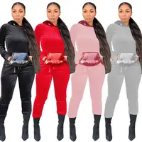 

2018 New winter wholesale custom women warm sequin 2 pcs tracksuit