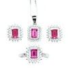 Ruby set 4*6 square ring pendant ear stud top grade 925 silver ornaments no discoloration no allergy