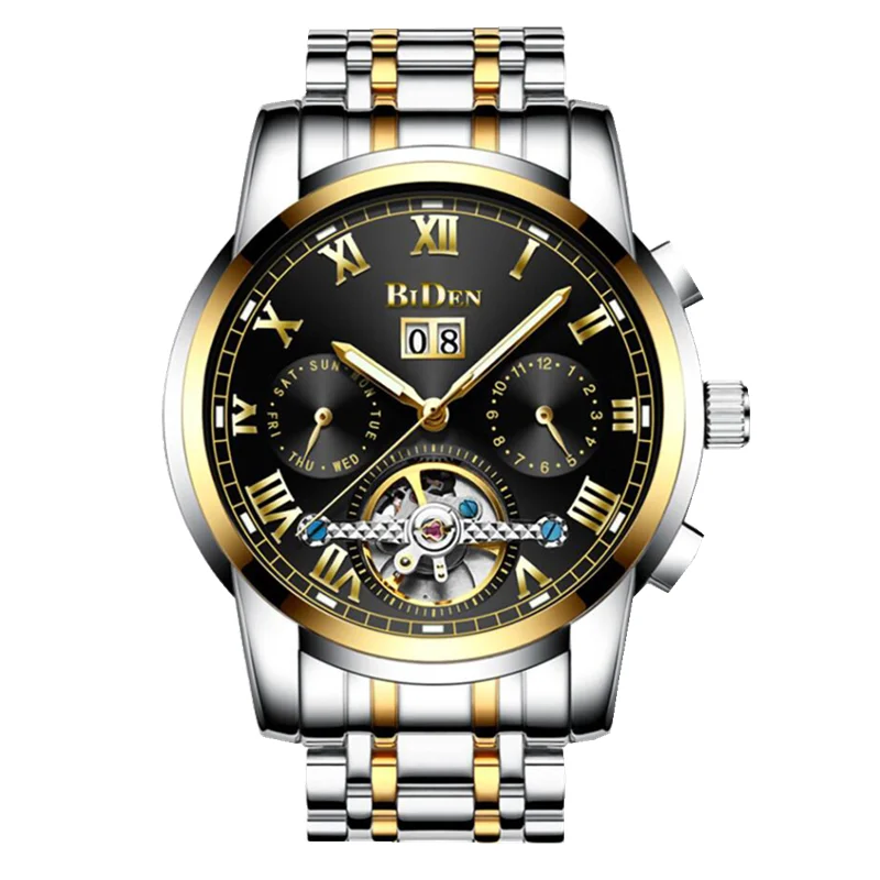 

BIDEN 0190 Men Casual Automatic Business Mechanical Watches Stainless Steel Week Date Display Wristwatch, 2 colors