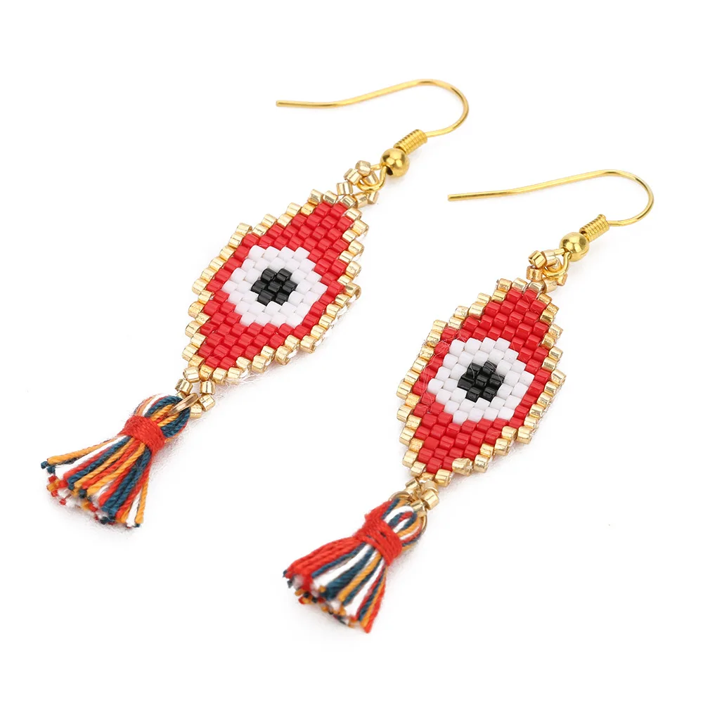 

Small Tassel Summer Amazon Top sale beautiful miyuki jewelry miyuki evil handmade eye bead earring, Two color