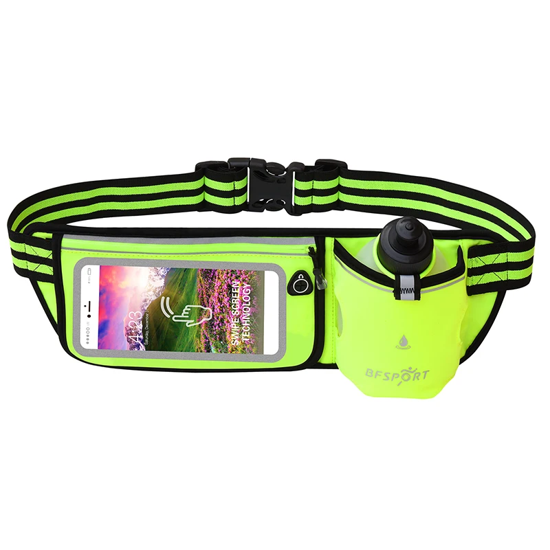 

Custom sports hiking fitness reflective bottle pocket men women fanny pack waist bag, Black/blue/green