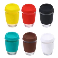 

12oz Custom Logo Silicone Sleeve Anti Splash Lids Reusable Borosilicate Glass Coffee Cup