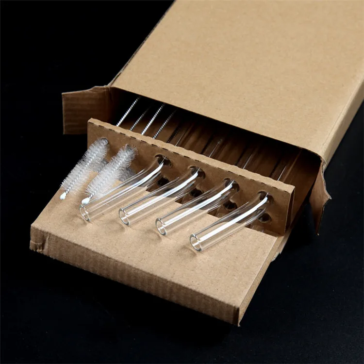 

Reusable Borosilicate Clear Drinking Glass Straws 4 Straight+4 Bent+4 Brushes in a Kraft Box Package, As pictures