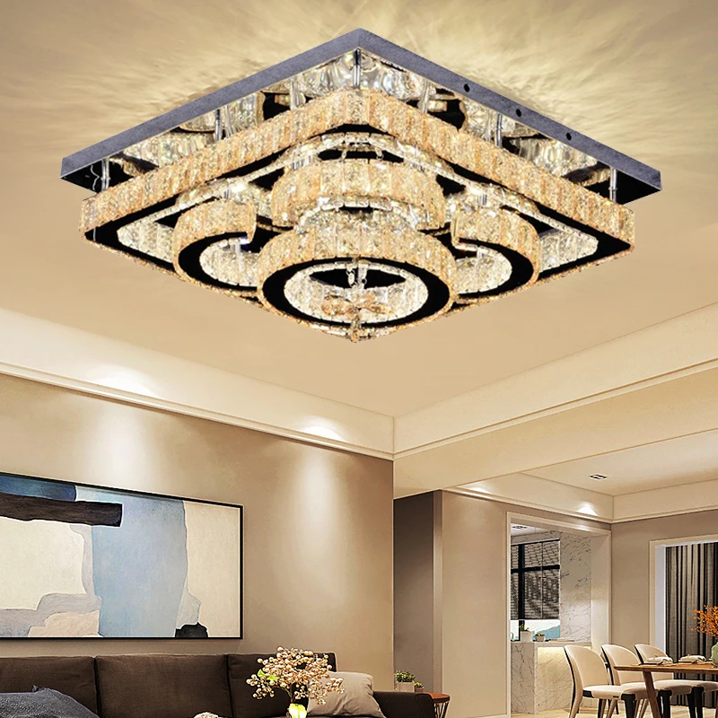 Custom Home Decorative Lighting LED Chandelier Ceiling Lights With Stainless Steel Base Crystal Cover Flush Mount SC7016