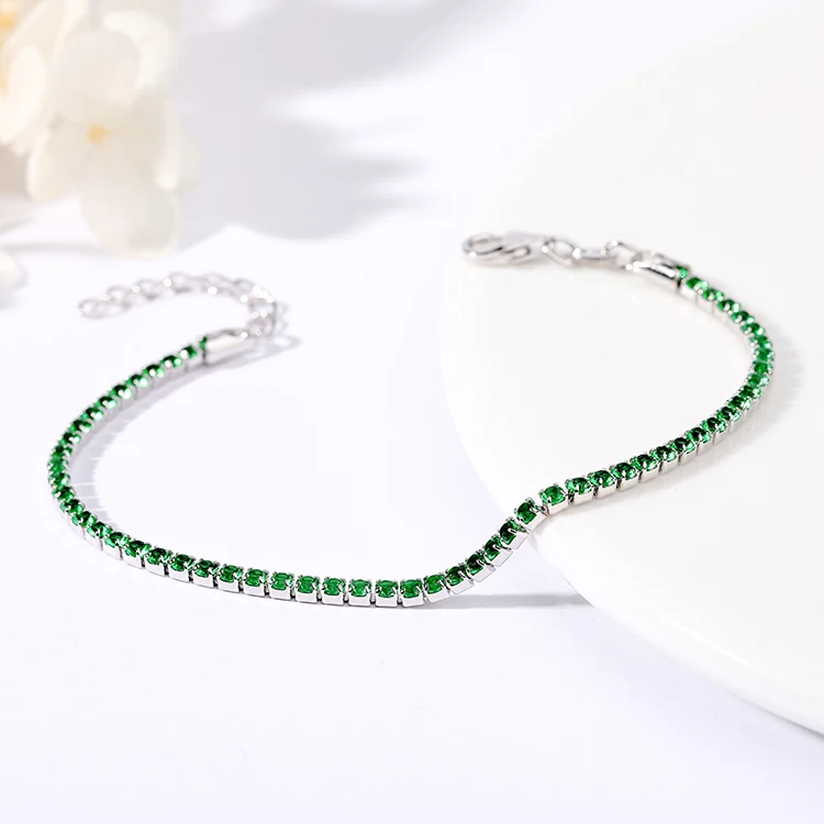 

925 Sterling Silver Diamond Emerald Gemstone Tennis Bracelet