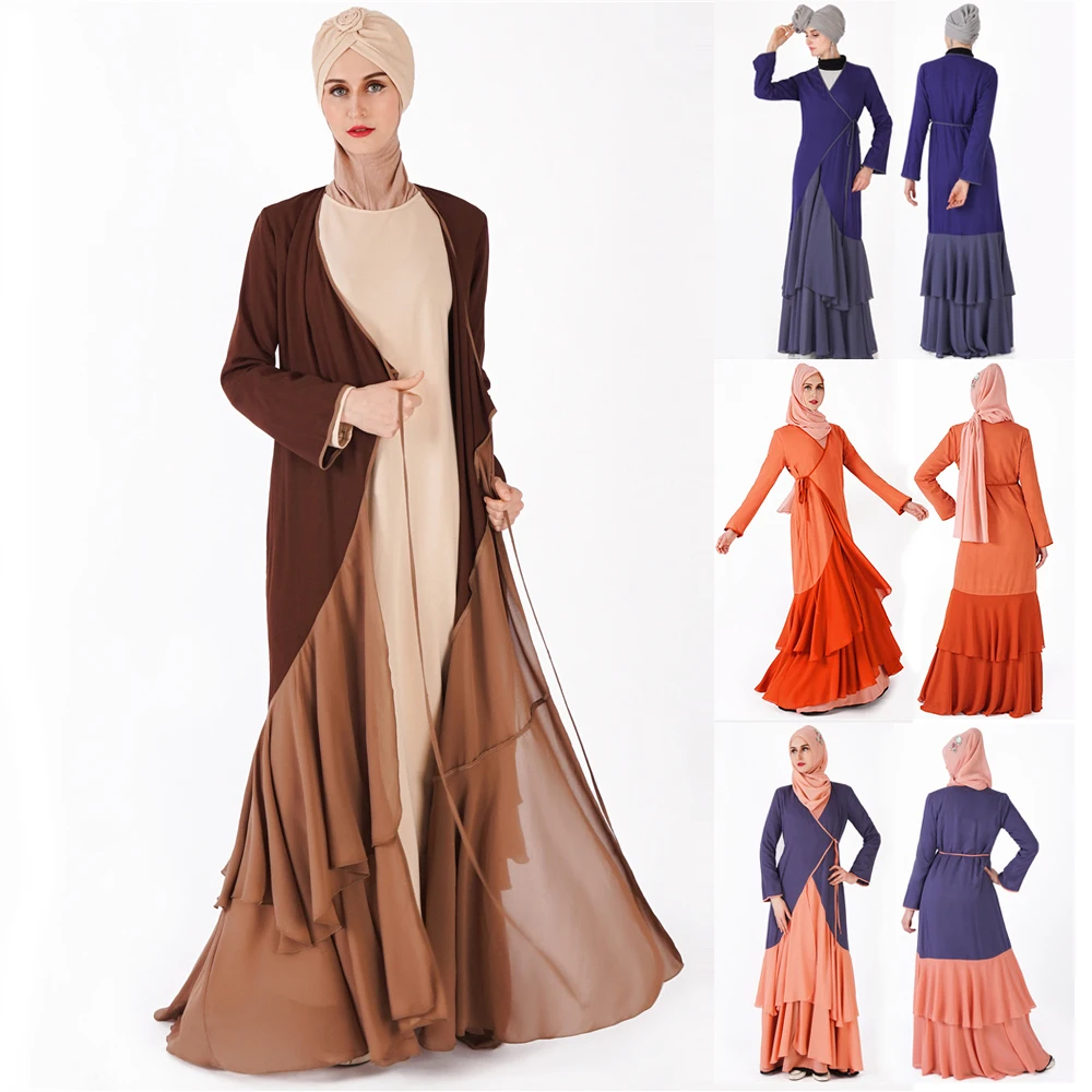 

2019 Abaya NEW Tiered Ruffle Long Maxi Wrap Dress with Front Drawstring Closure Robe Femme islamic clothing abaya muslim dress