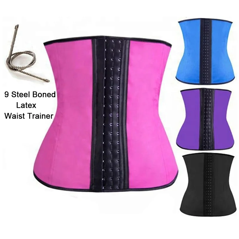 

3002 Women Wholesale 100% Latex Waist Cincher Underbust Corset Shaper 9 Steel Boned Waist Trainer, Black;nude;blue;purple;rose red