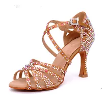 

HH090 Ebay Satin Upper Rhinestone Sandals Dance Shoes Woman Shoes Heel Gold 90mm Girls Latin Dance Shoes