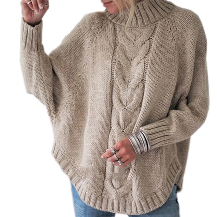 

2019 semi-high collar bat sleeve loose women sweater