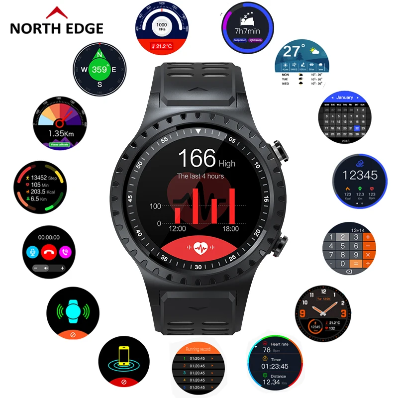 

North Edge GPS Smart Watch Running Sport GPS Watch Bluetooth Phone Call Smartphone Waterproof Heart Rate Compass Altitude Clock