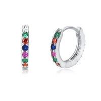 

925 Sterling Silver Color Crystal Tiny Hoop Rainbow Earrings