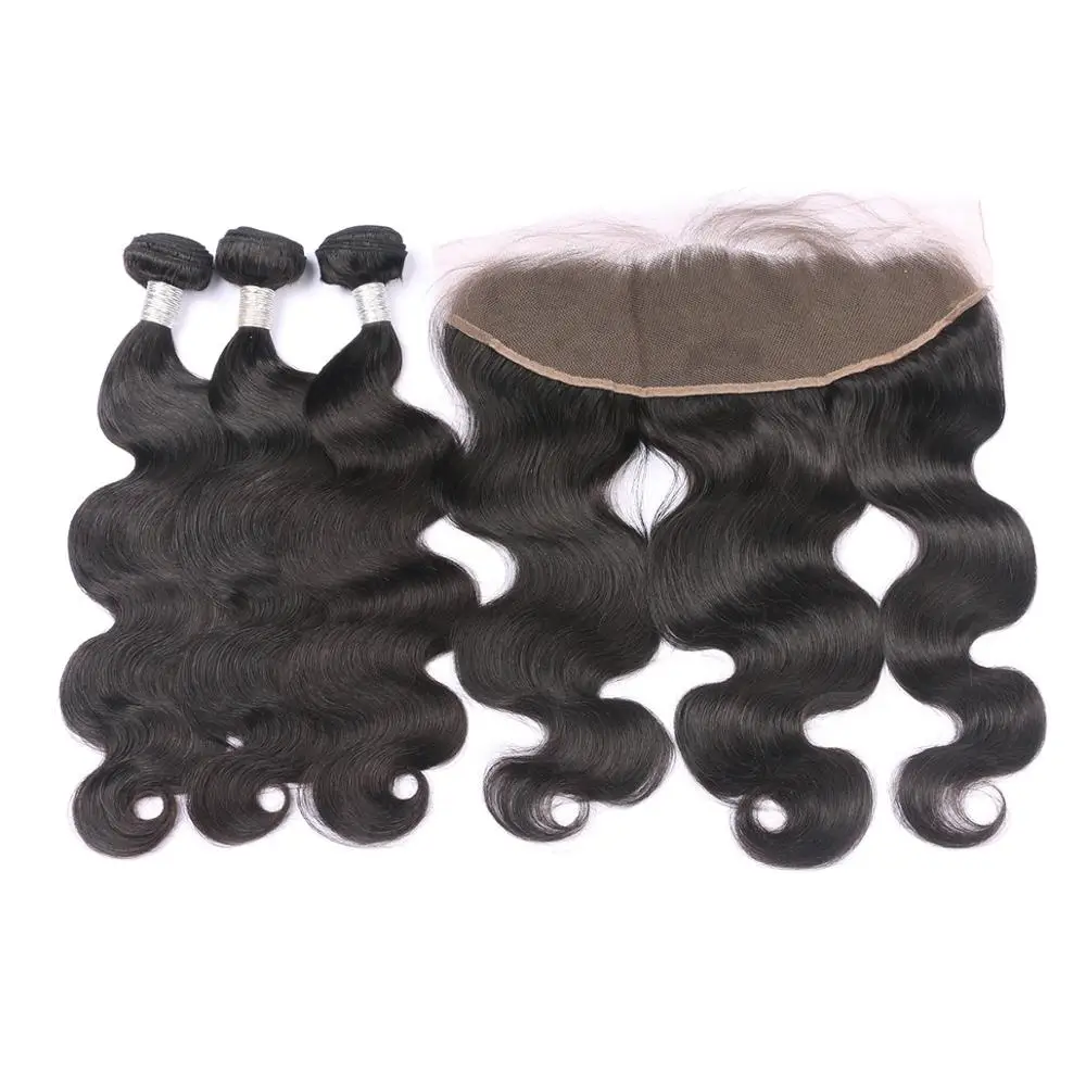

100% Unprocessed virgin human hair 3 body wave with frontal double machine weft