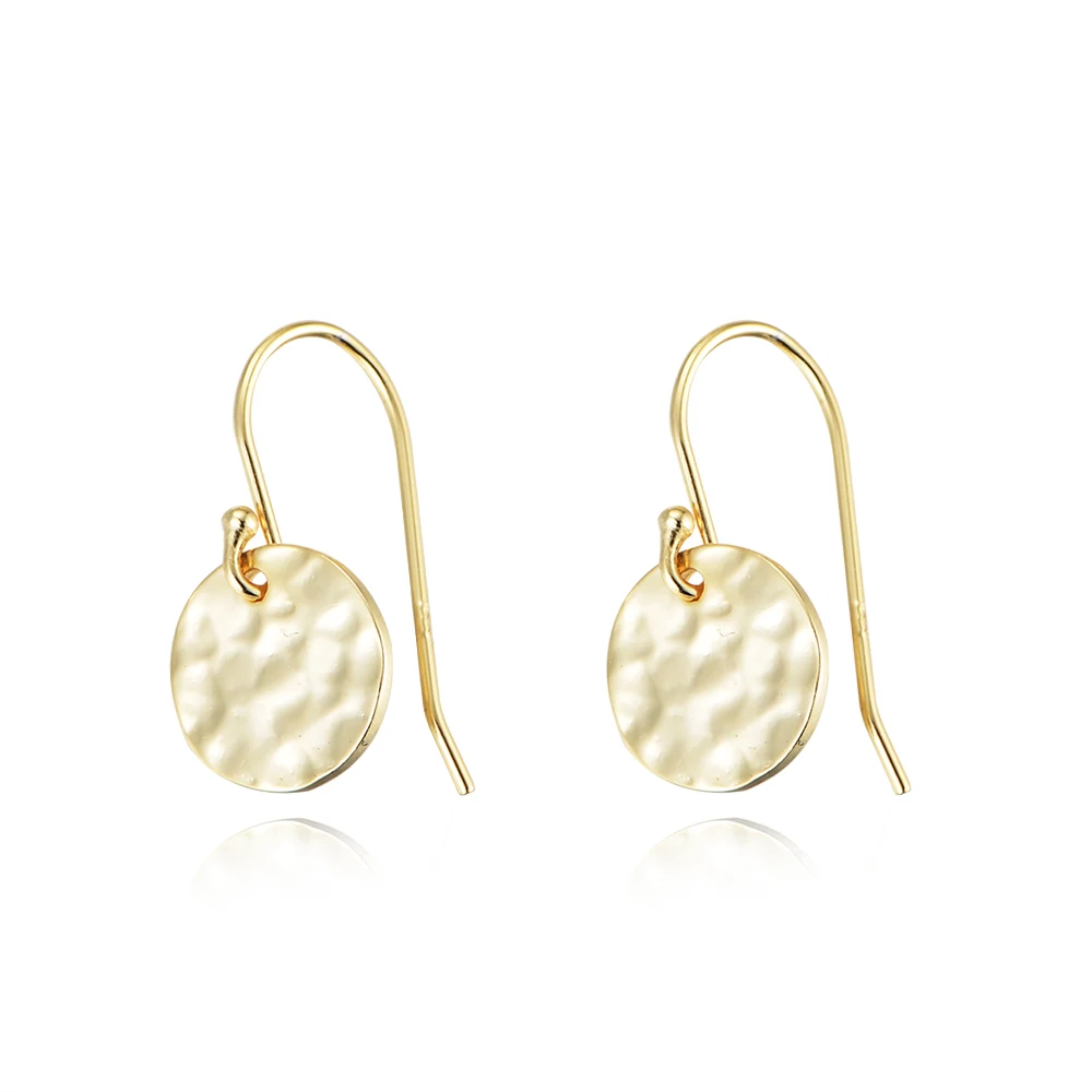 

Plated Jewelry Hammered Round Coin Earrings Gold 925 Orecchino Sterling Silver 14K Women's Water Drop Earrings Teardrop Earrings