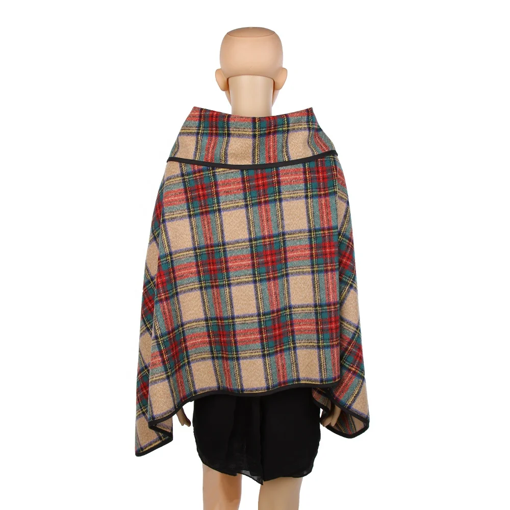

Wholesale Customized Monogram Tartan Plaid Cape Coat Women, Picture