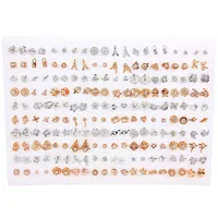 

100 Pairs Women Acrylic Crystal Small Stud Earrings Sets Girl Child Heart Star Animal Moon Crown Earring Jewelry