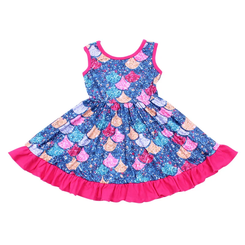 

New spring clothing high quality baby twirl dress shining scale printed girls frock design party dress for toddlers OEM service