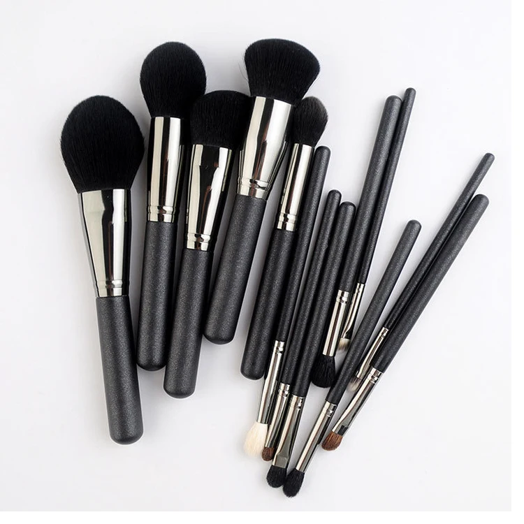 

13 Piece Face and Eye Black Synthetic Brushes for Foundation Powder Blush Eyeshadow Black Makeup Brush Set