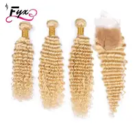 

Fashion Top Quality Malaysian Human Hair Extensions Deep Wave 613 Blonde Virgin Hair 3 Bundles with Front Lac