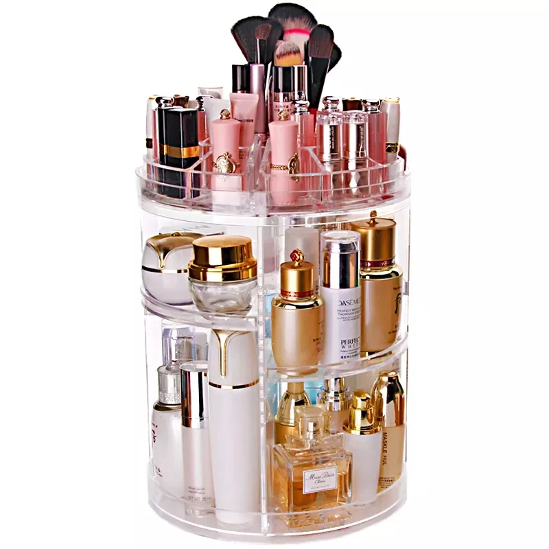 

professional high-quality Round DIY Clear Transparent large 360 Rotating rotation Acrylic Makeup Organizer Cosmetic Storage Box