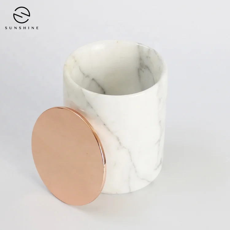 
Wholesale Decorative Luxury Stone Marble Candle Containers With Gold Metal Lids 