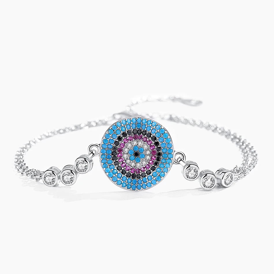 

Real 925 Sterling Silver Bracelet With Cubic Zircon Bule Eye Bracelets & Bangles For Woman Fashion Jewelry Gift