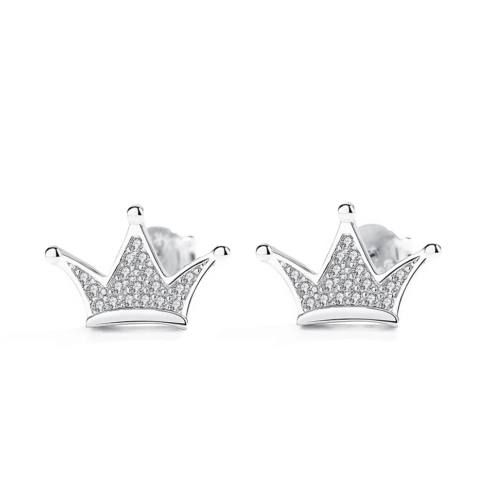 

Kingly Jewelry 925 Sterling Silver Stud Earrings Clear CZ Crown Earrings for Women