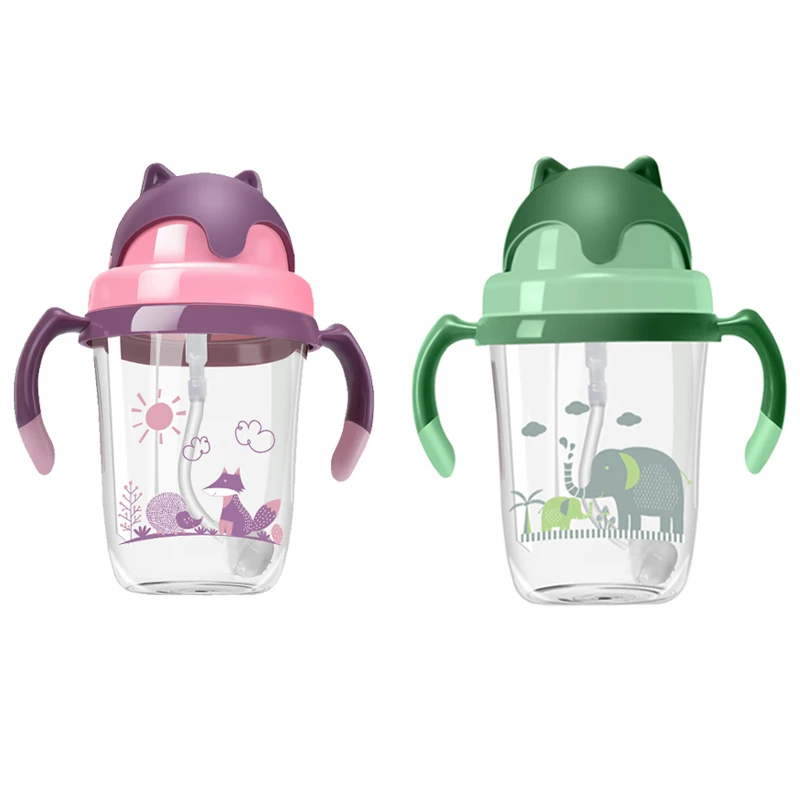 

BPA Free Tritan Material Children Kids Water Bottle Straw Baby Sippy Cup Baby Water Feeding Milk Bottle With Straw, Green,pink