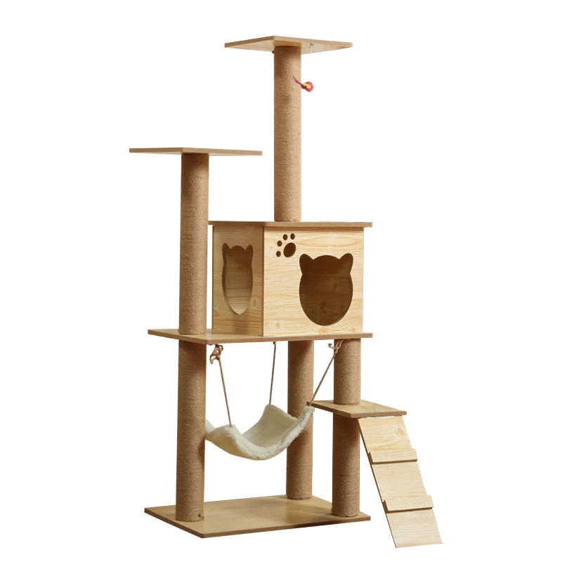 

GMTPET Cat Tree Toys Factory OEM Wholesale Large Multi-layer Wooden Cat House Cat Jumping Platform, As photo