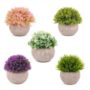 Image of Set of 5 Plastic Mini Bonsai Natural Potted Plants Small Artificial Succulents Plants for Decoration Office Desk Home