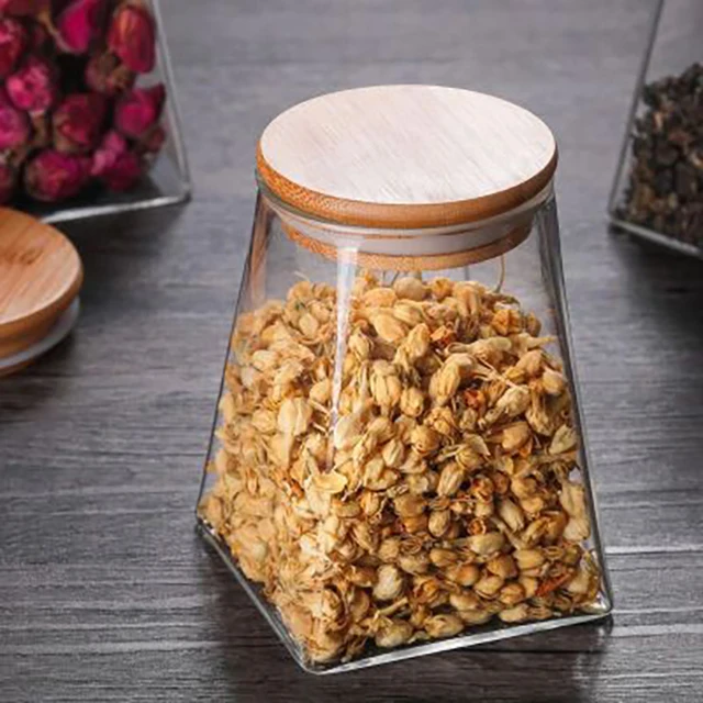 

12oz High Borosilicate Bamboo Lid Glass Jar For Food Storage, Transparent