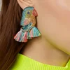 Kaimei Boho Colorful Fringed Tassel Big Drop Earrings Women Niche Bird Animal Big Statement Earrings Handmade Crystal Jewelry