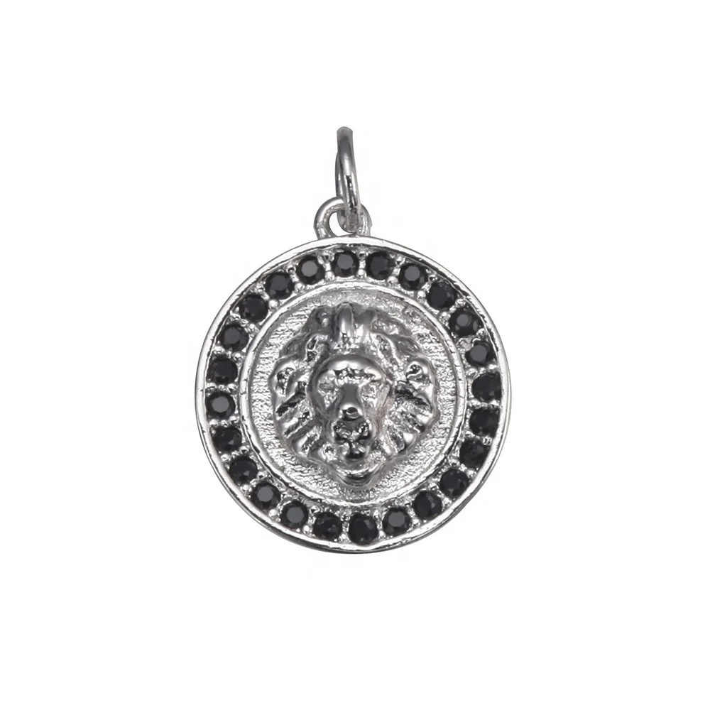 

18K Gold Plated Lion Head Pendant,Micro Pave Black Cubic Zirconia Lion Head Charm For Bracelet Making
