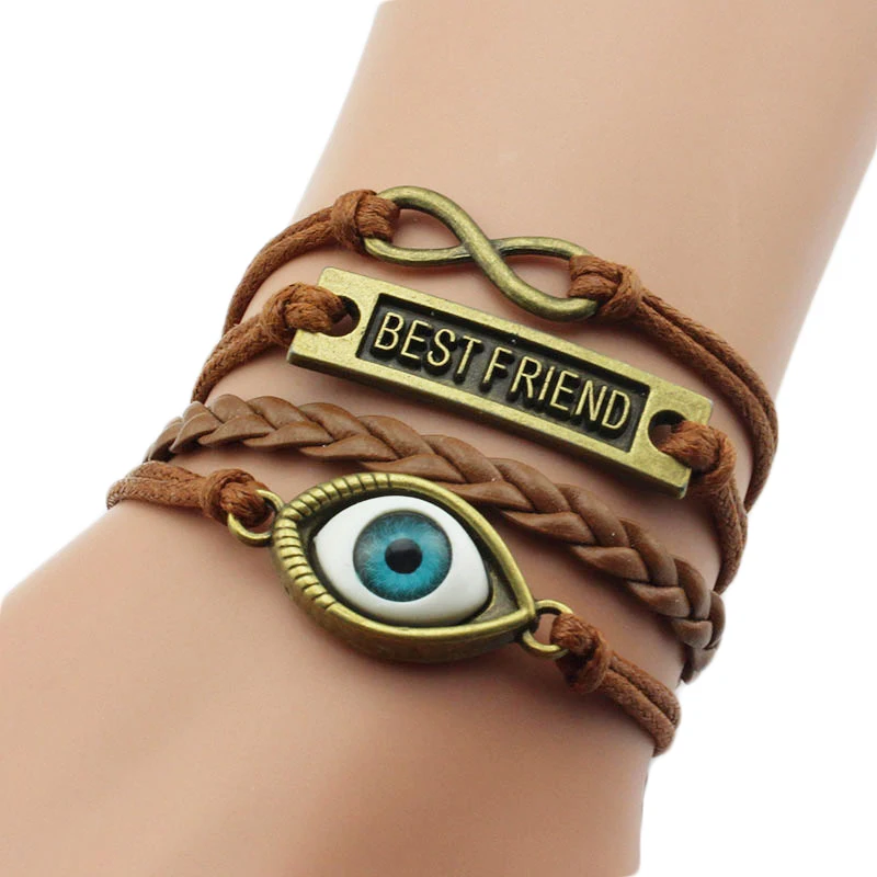 

Wrap leather demon eye and best friend plate bracelet men, As picture