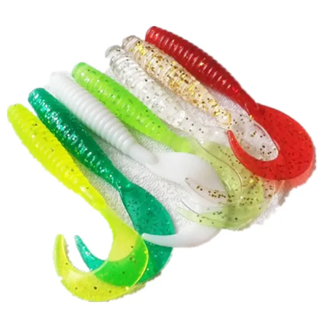 

65mm 1.8g Pro Worm Hooks Fishing Soft Lure Curly Tail, 7 colors