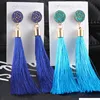 2019 Wholesale New Bohemian Crystal Tassel Earrings Silk Fabric Rose Flower Long Drop Dangle Tassel Earrings For Women Jewelry