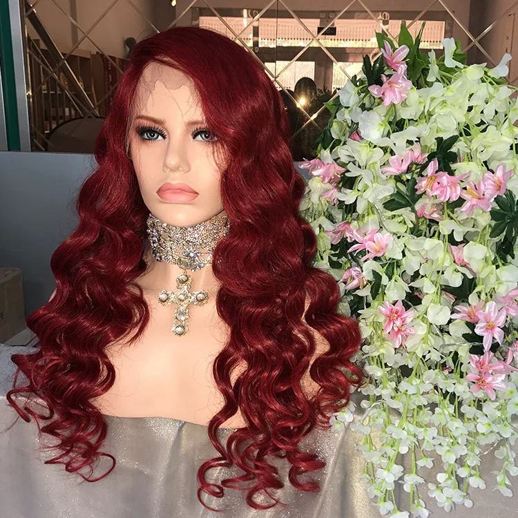 

SHY D.Red Color 13*6 Lace Front Wig 22 Inch Loose Wave 130% Density 9A Grade Virgin Human Hair Wigs Right Part For Black Woman
