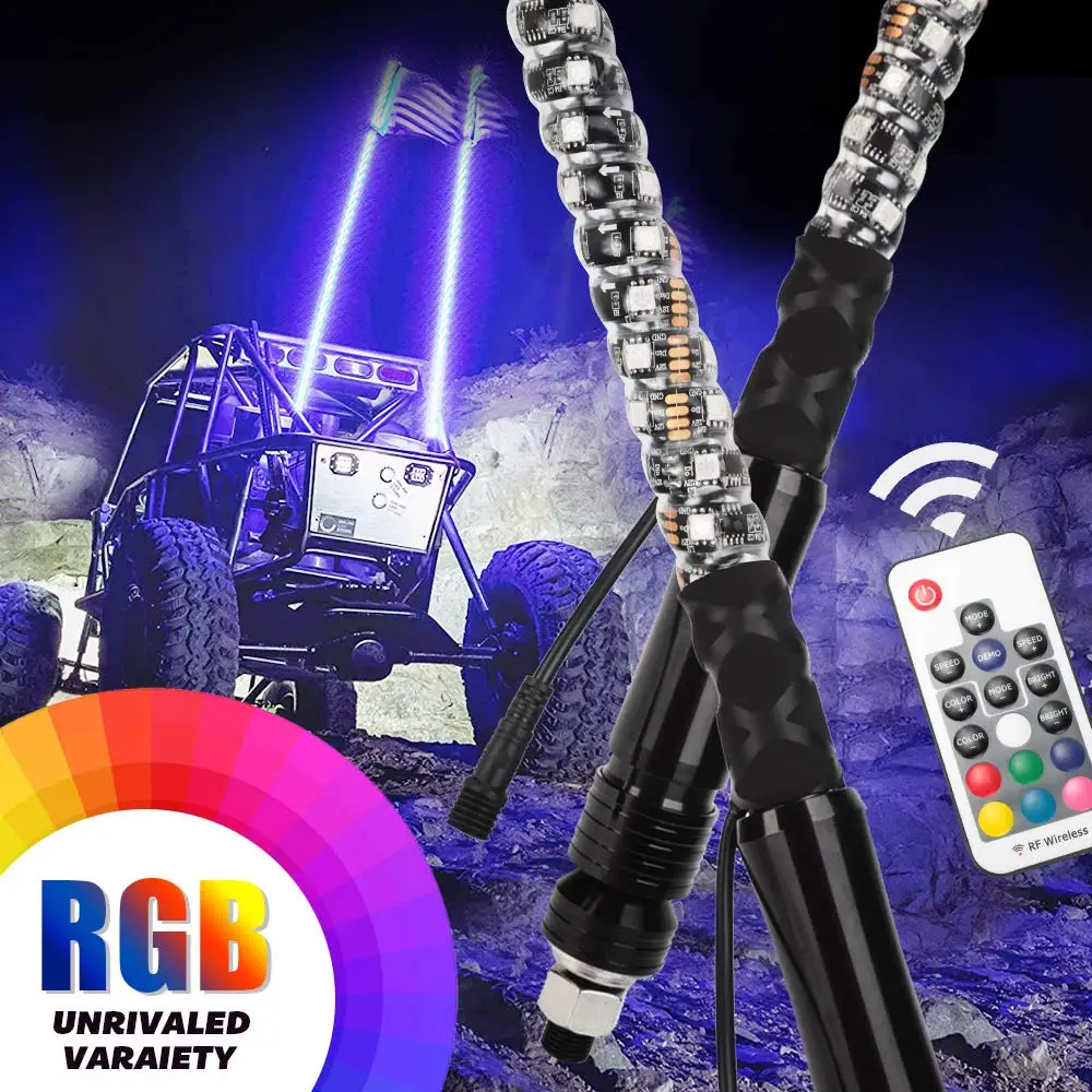 Remote Control Antenna Whips Lamp Accessories RGB 360 Degree Spiral LED Whip Lights for UTV Off- Road Vehicle ATV