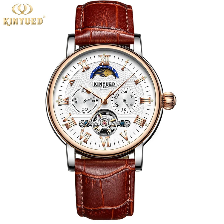 

KINYUED Hot Fashion Mechanical Watches Male Leather Strap Watches Casual Men's Auto Date Wristwatches