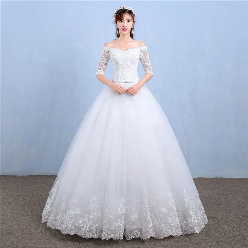 

Wedding Dress for Bride Lace Applique Evening Dress Straps Ball Gowns One-shoulder Half Sleeves Wedding Dress