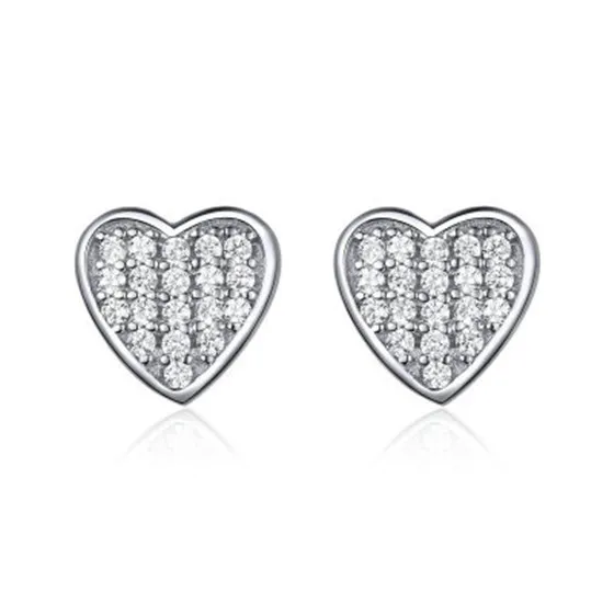 

Simple CZ Full Pave Love Heart Shape 925 Sterling Silver Stud Earrings, Gold/ silver