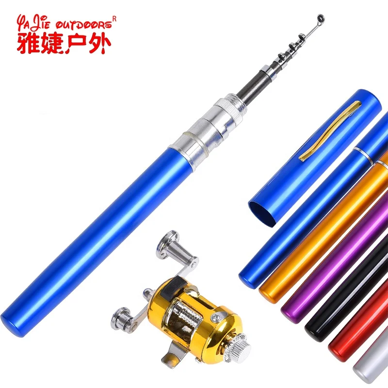

Portable Pocket Telescopic Mini Fishing Pole Pen Shape Folded Fishing Rod With metal Reel Wheel, As pictures