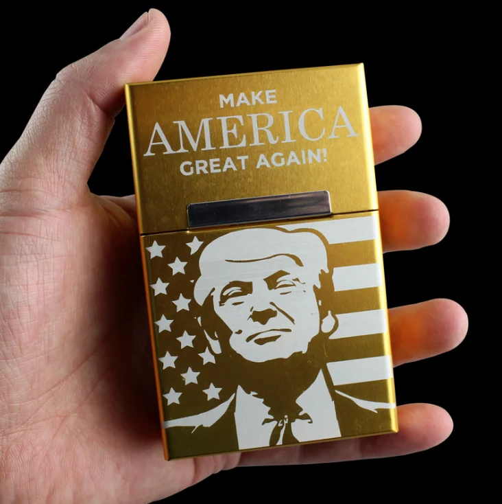 

Y415 Cigarette Accessories Cigarette Boxes Flip cover magnet cigarette case Trump pattern Smoking Accessories