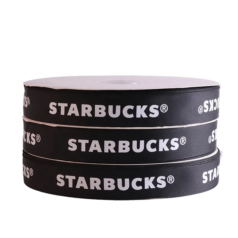 

Customized company logo with black grosgrain ribbon 20mm white printed grosgrain ribbon