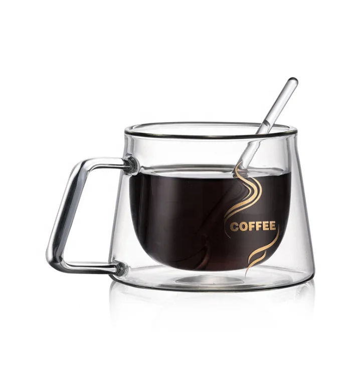 
Double Wall Insulated Glass Cup Coffee Mugs with Unique with Handle Perfect for Latte/ Americano/ Cappuccinos/ Tea Bag/ Beverage 