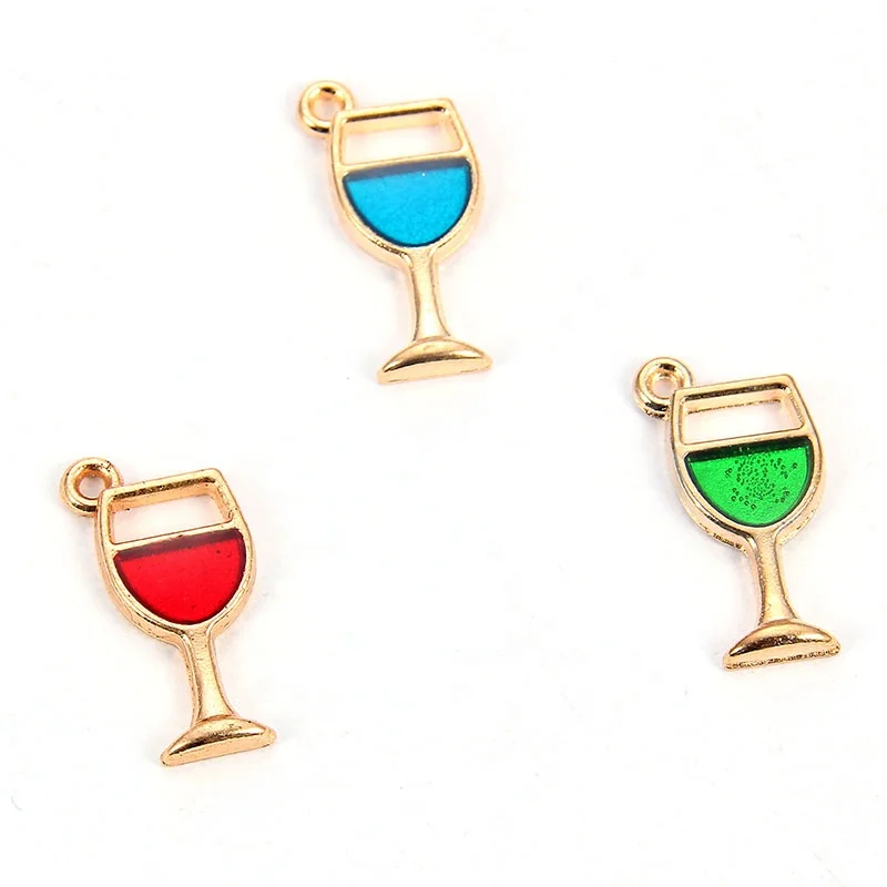 

New Goblet Colorful Enamel Wine In Glass Zinc Alloy Little Pendant Charm Choose Your Color DIY Cute Earring Jewelry, Photo