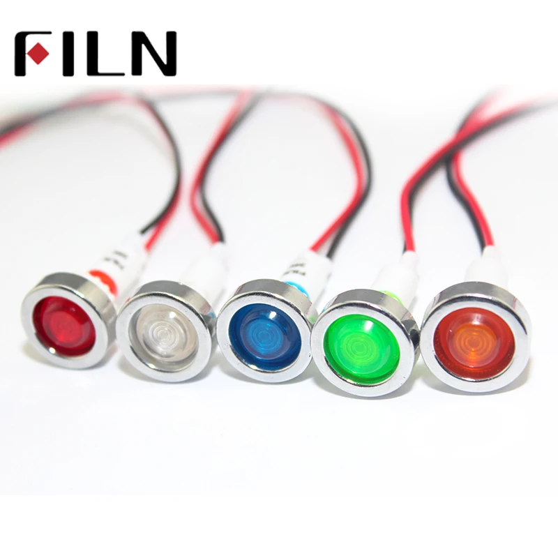 
FILN10mm red yellow blue green white 12v 220v 24v led plastic indicatorl signal light pilot lamp with 20cm cable  (62081930479)